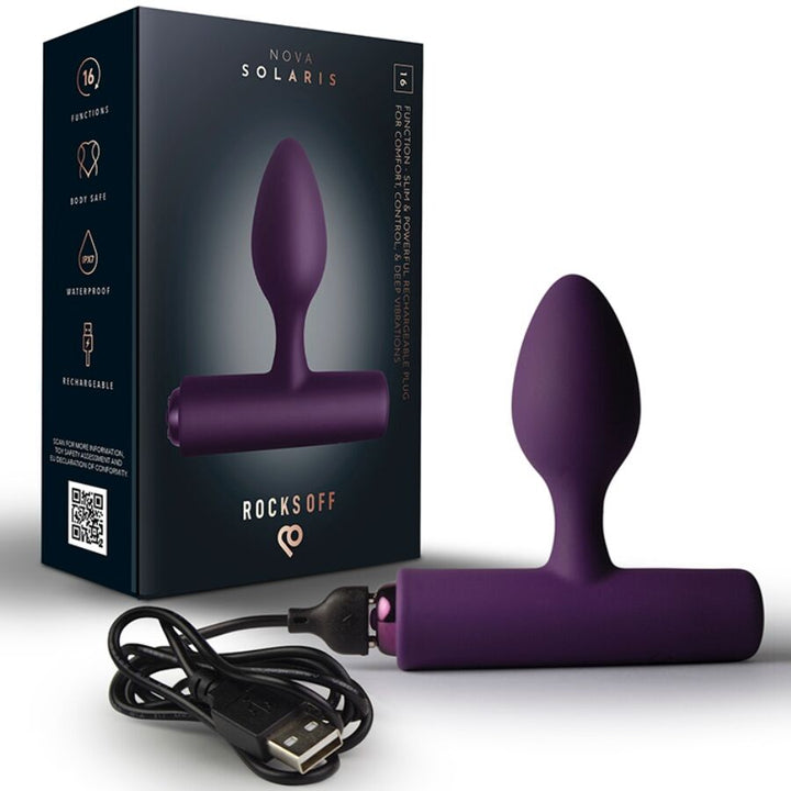 NOVA SOLARIS RECHARGEABLE SLIM & POWERFUL ANAL PLUG 16 FUNCTION PURPLE